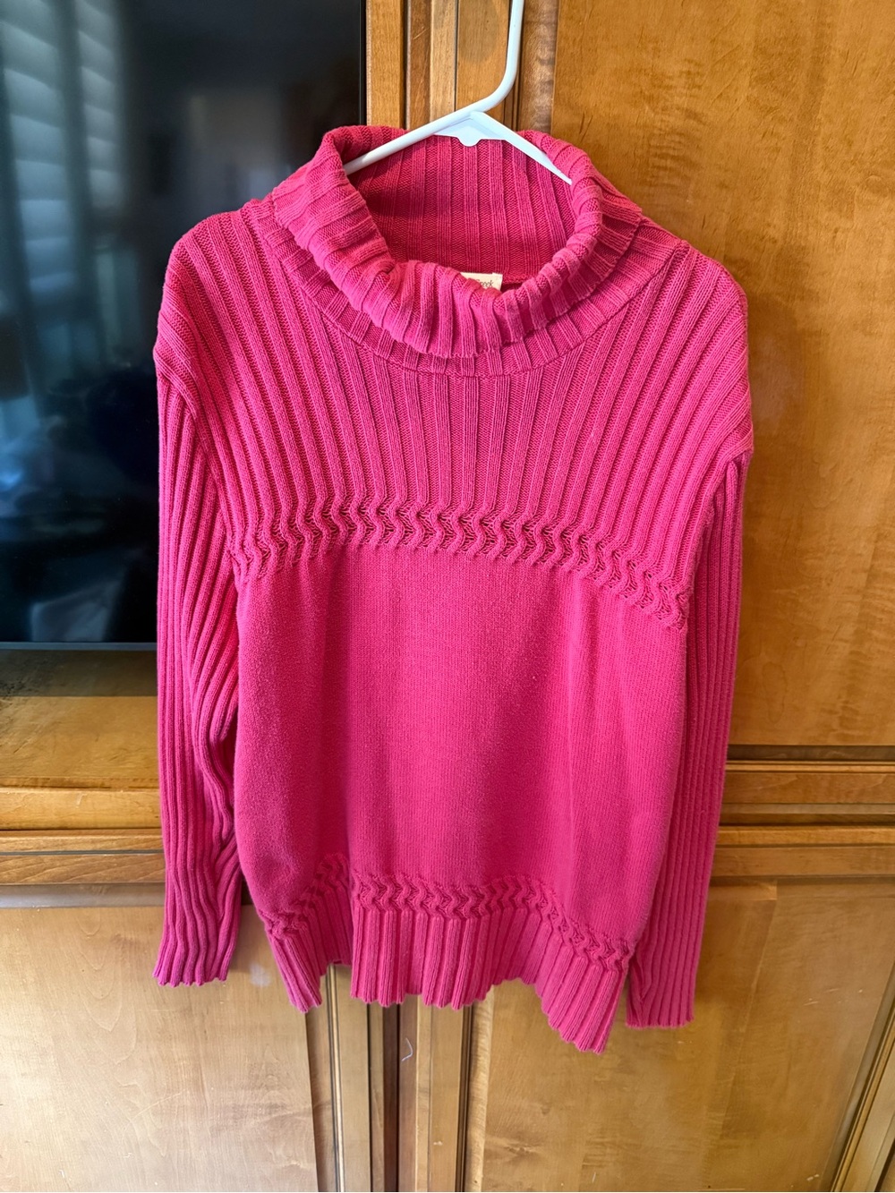 Coldwater Creek Women's Fuchsia Ribbed Funnel-Neck Sweater